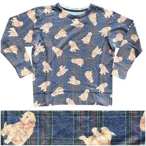 Penny Lane Golden Retriever Printed Long Sleeve Top Blue PennyLane Women's sz L